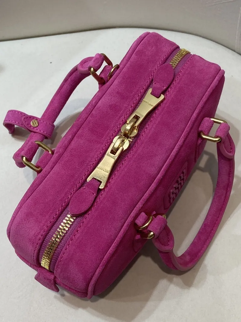 Miu Miu Fuchsia Pink Suede Top Handle Crossbody Bag 550 - Image 6
