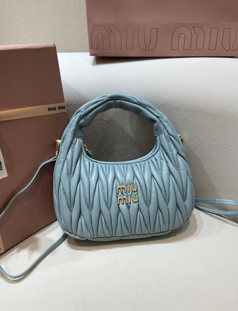 Miu Miu Light Blue Matelassé Top Handle Crossbody Bag 551
