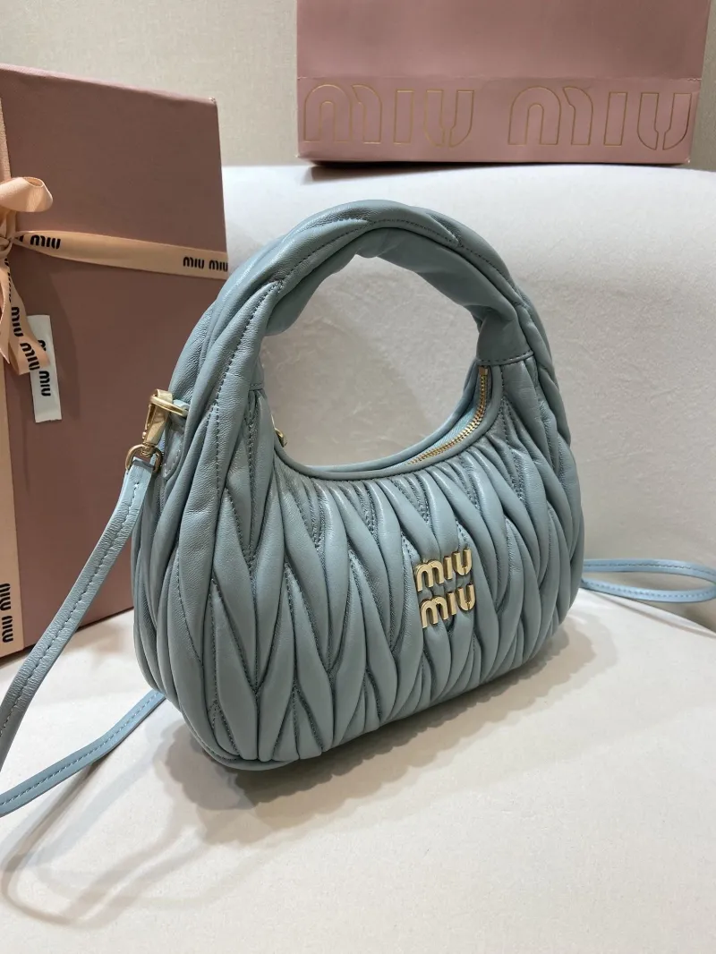 Alternative view of Miu Miu Light Blue Matelassé Top Handle Crossbody Bag 551