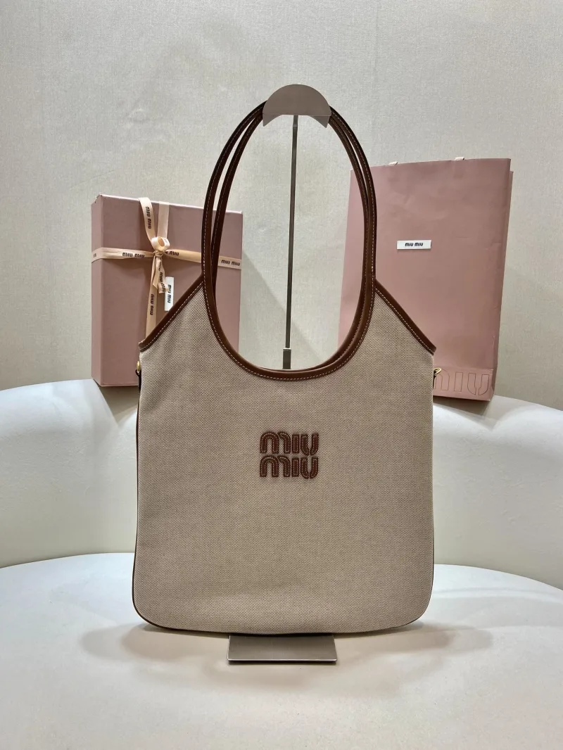 Miu Miu Canvas Shoulder Bag 553 Beige Brown