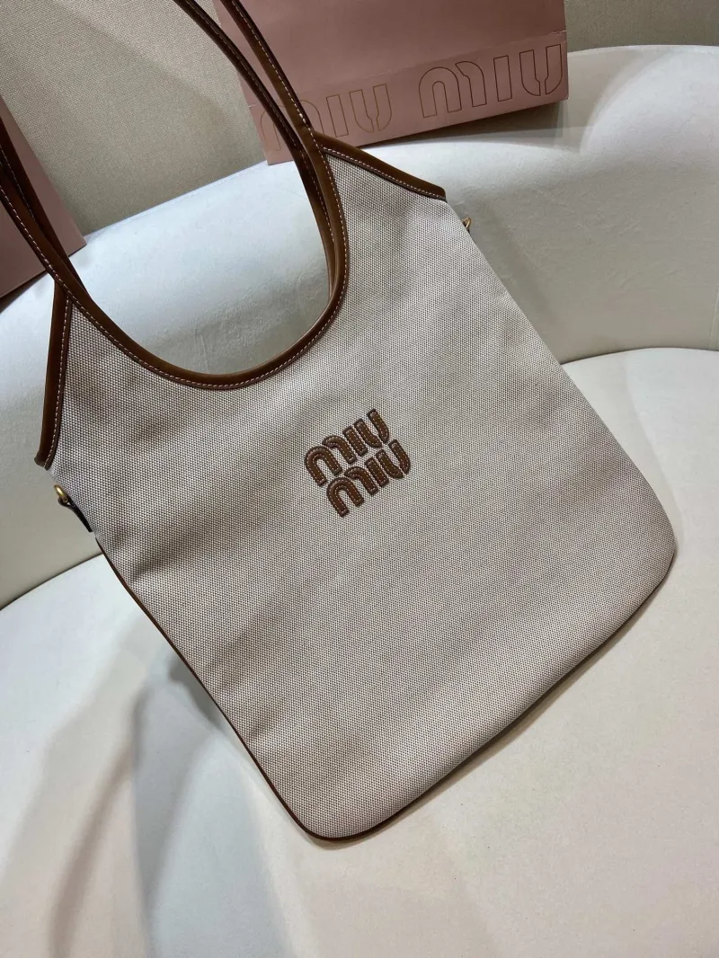 Alternative view of Miu Miu Canvas Shoulder Bag 553 Beige Brown