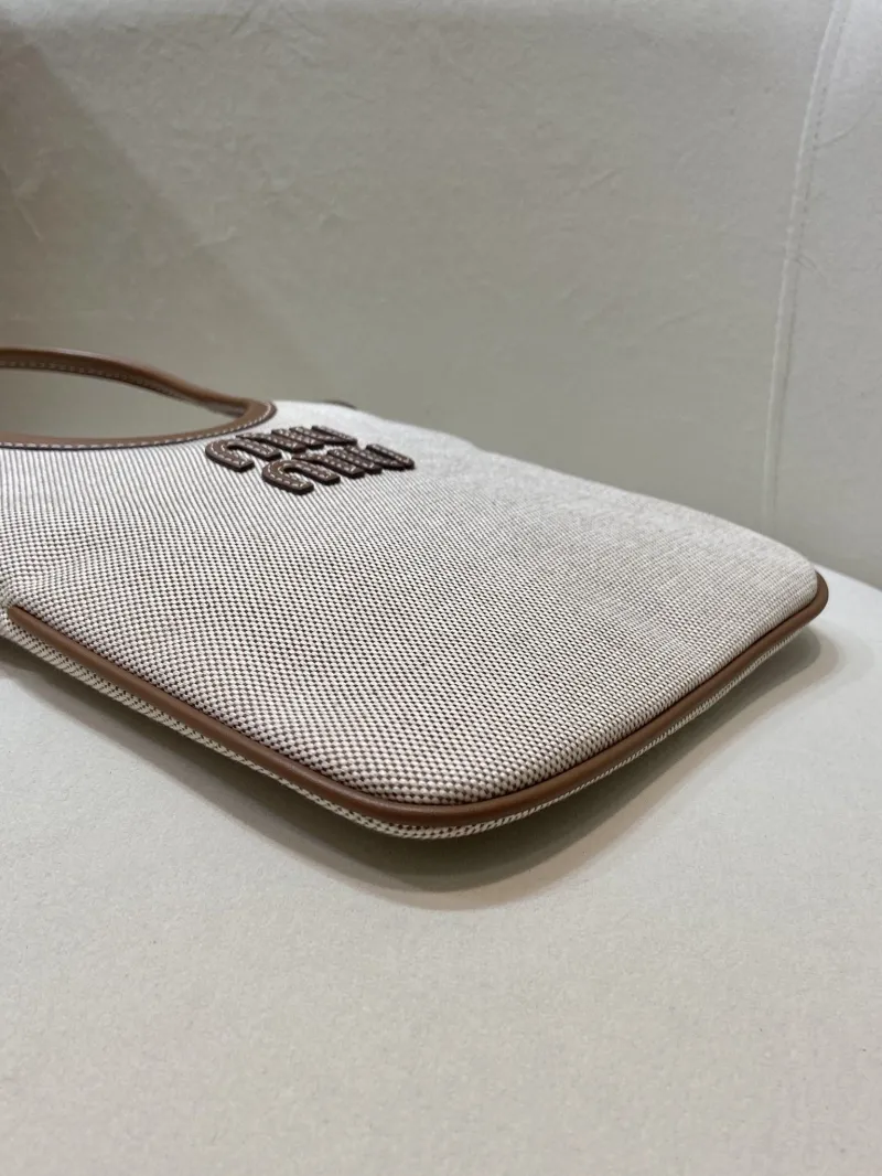 MIU MIU 554 Beige Brown Canvas Top Handle Bag - Image 7