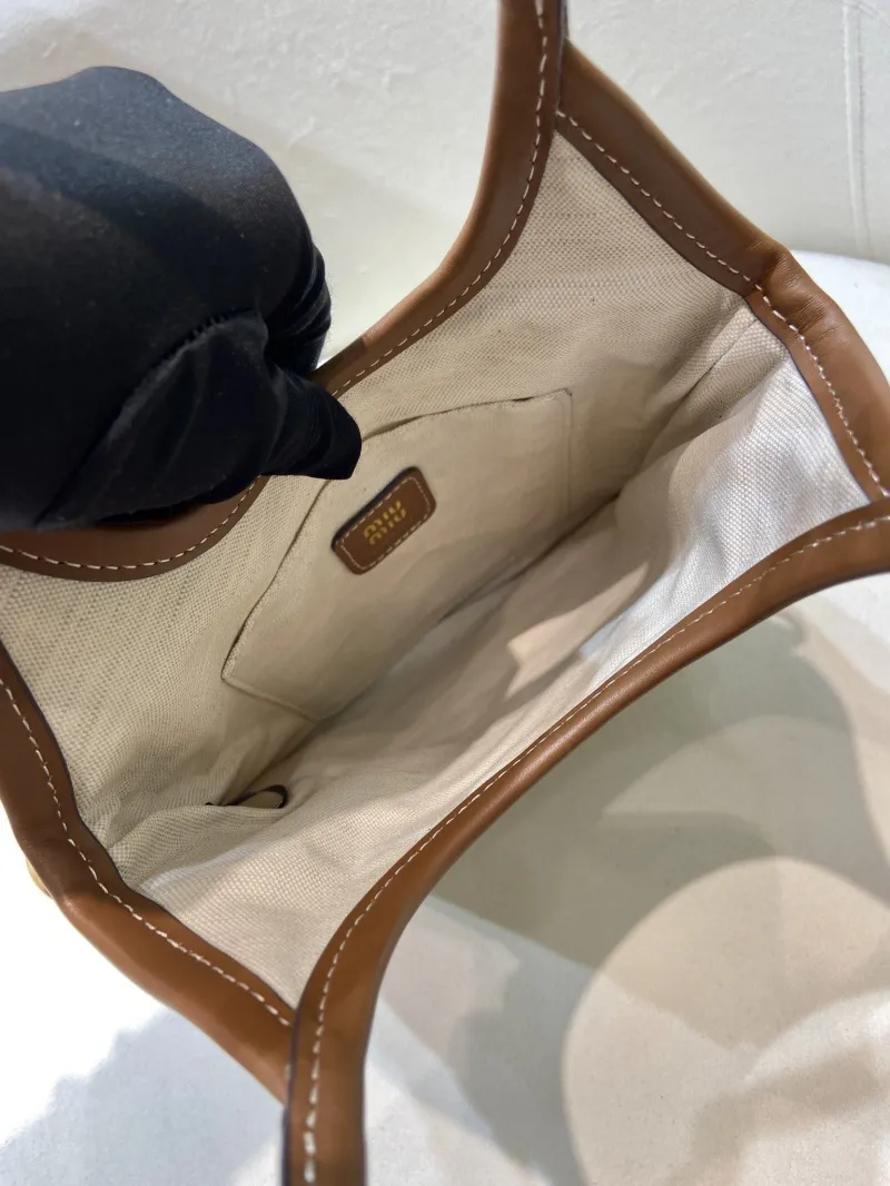 MIU MIU 554 Beige Brown Canvas Top Handle Bag - Image 8