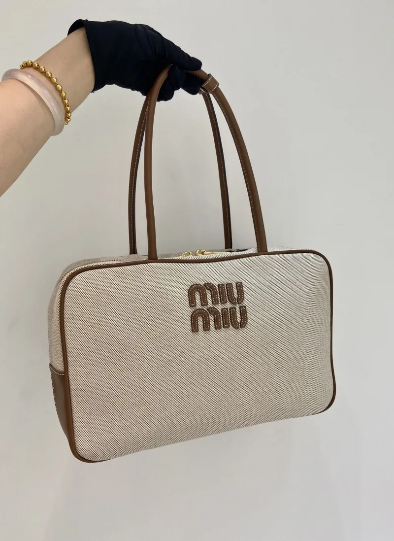 MIU MIU 555 Beige Canvas Top Handle Bag
