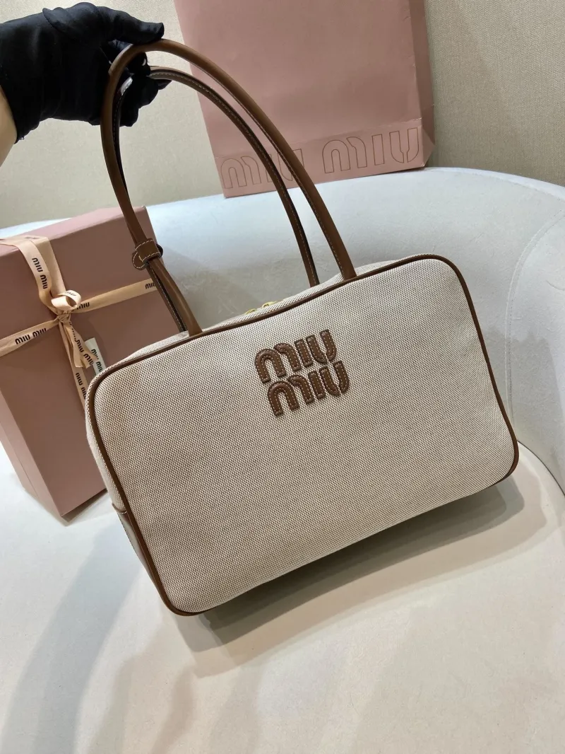 Alternative view of MIU MIU 555 Beige Canvas Top Handle Bag