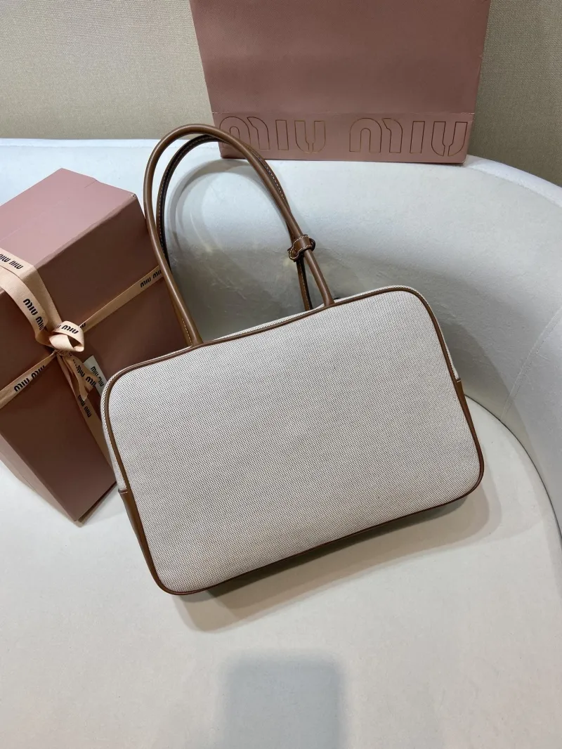 MIU MIU 555 Beige Canvas Top Handle Bag - Image 4