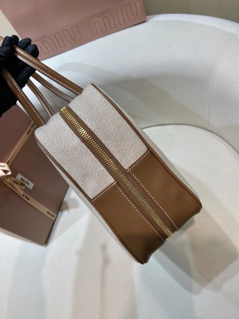 MIU MIU 555 Beige Canvas Top Handle Bag - Image 5