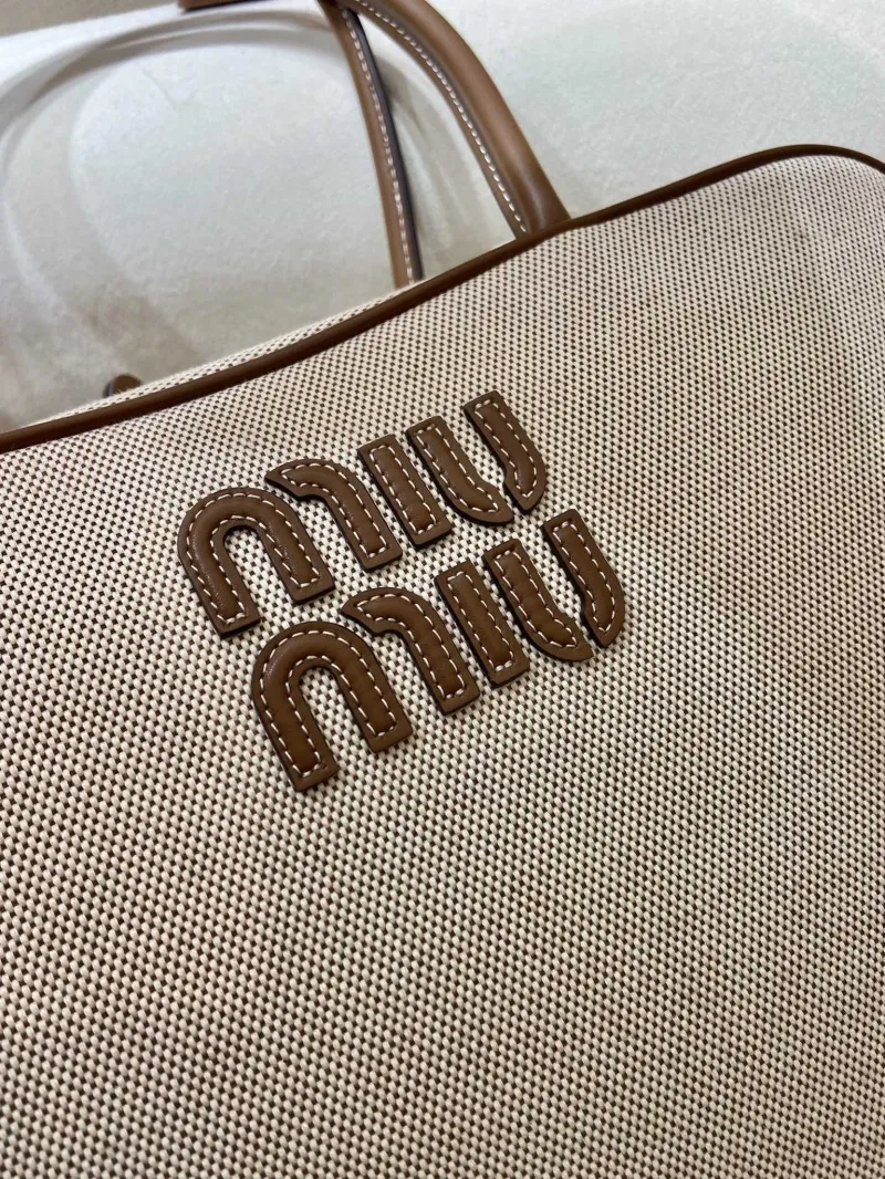 MIU MIU 555 Beige Canvas Top Handle Bag - Image 6