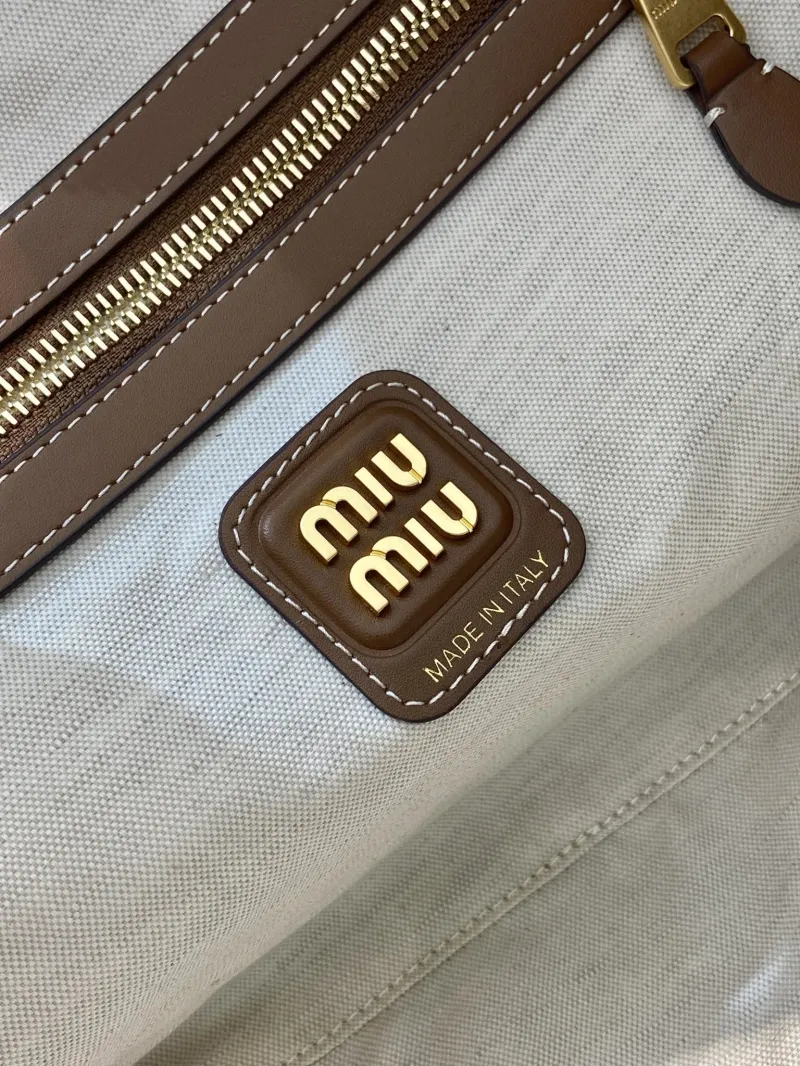 MIU MIU 555 Beige Canvas Top Handle Bag - Image 9