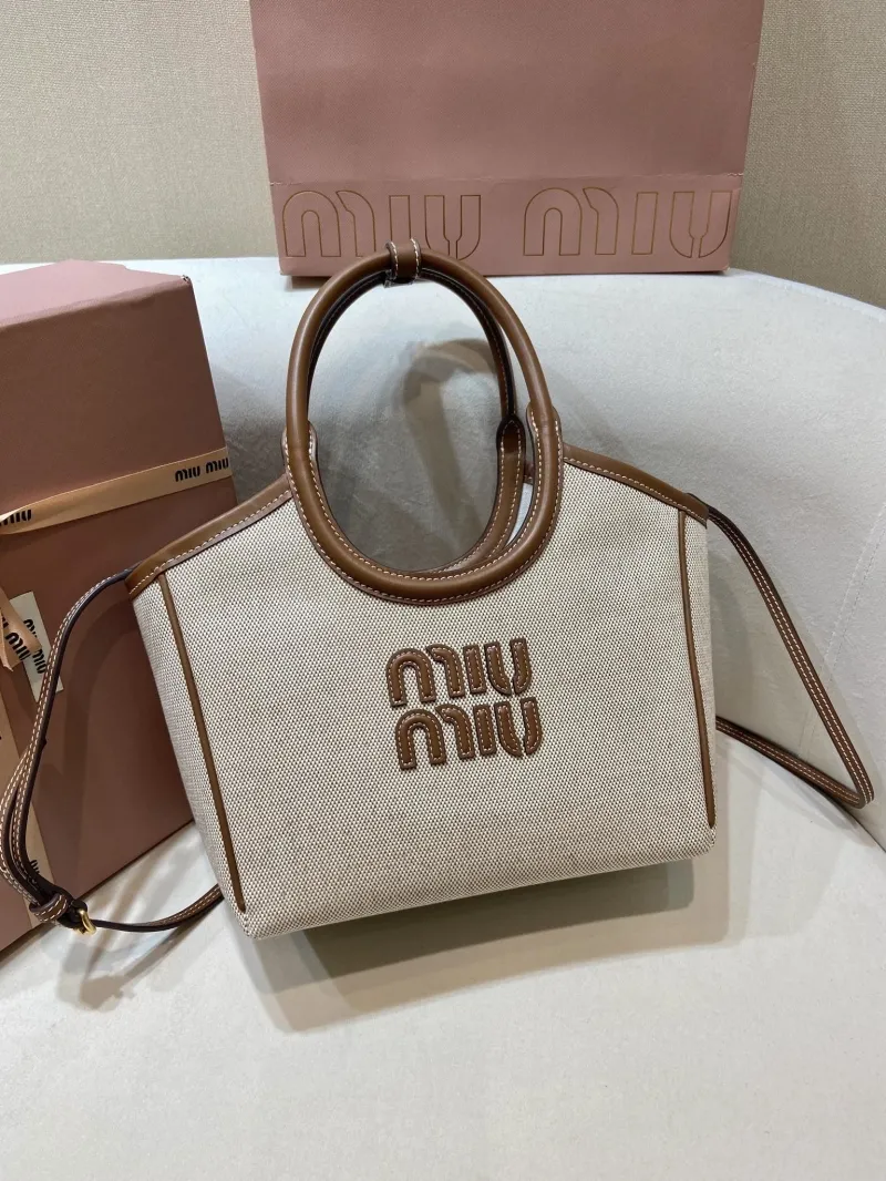 Miu Miu Beige Canvas Top Handle Bag 557