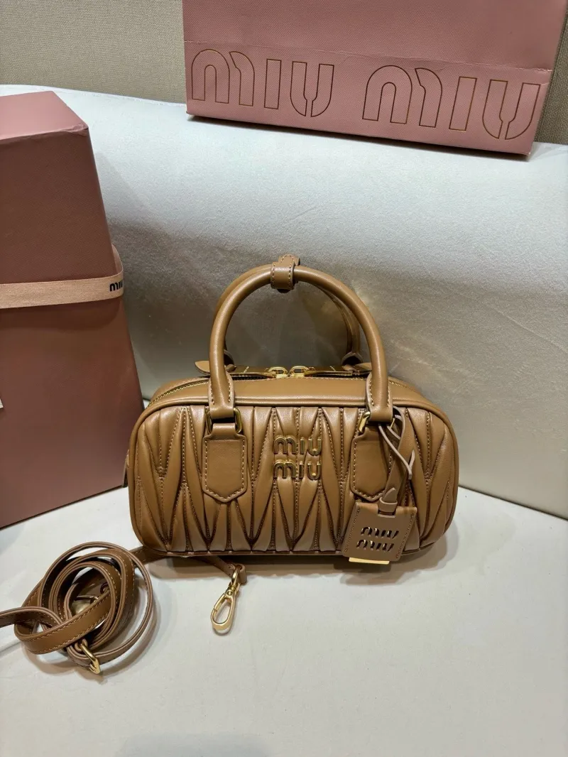 Miu Miu Brown Matelassé Top Handle Bag 576