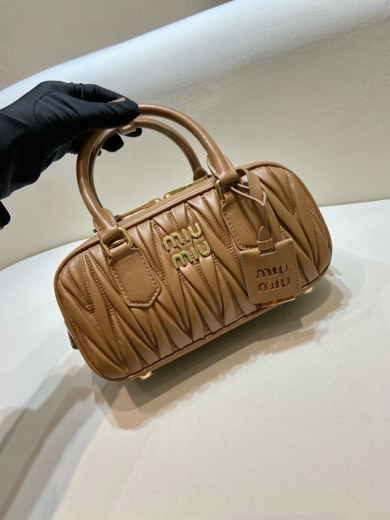 Miu Miu Brown Matelassé Top Handle Bag 576 - Image 3