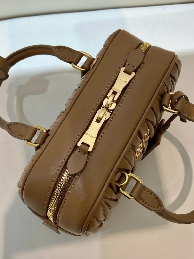 Miu Miu Brown Matelassé Top Handle Bag 576 - Image 6