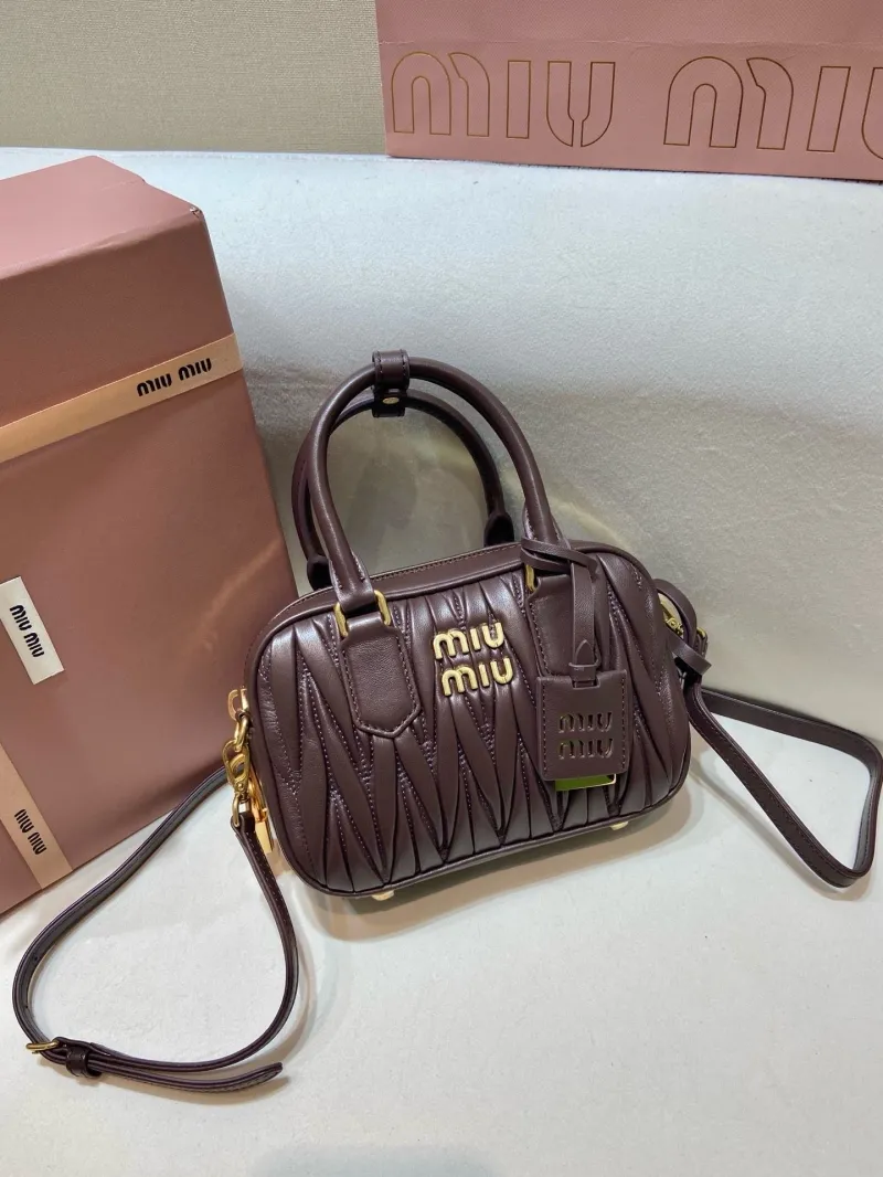 Miu Miu Dark Brown Matelasse Leather Top Handle Crossbody Bag