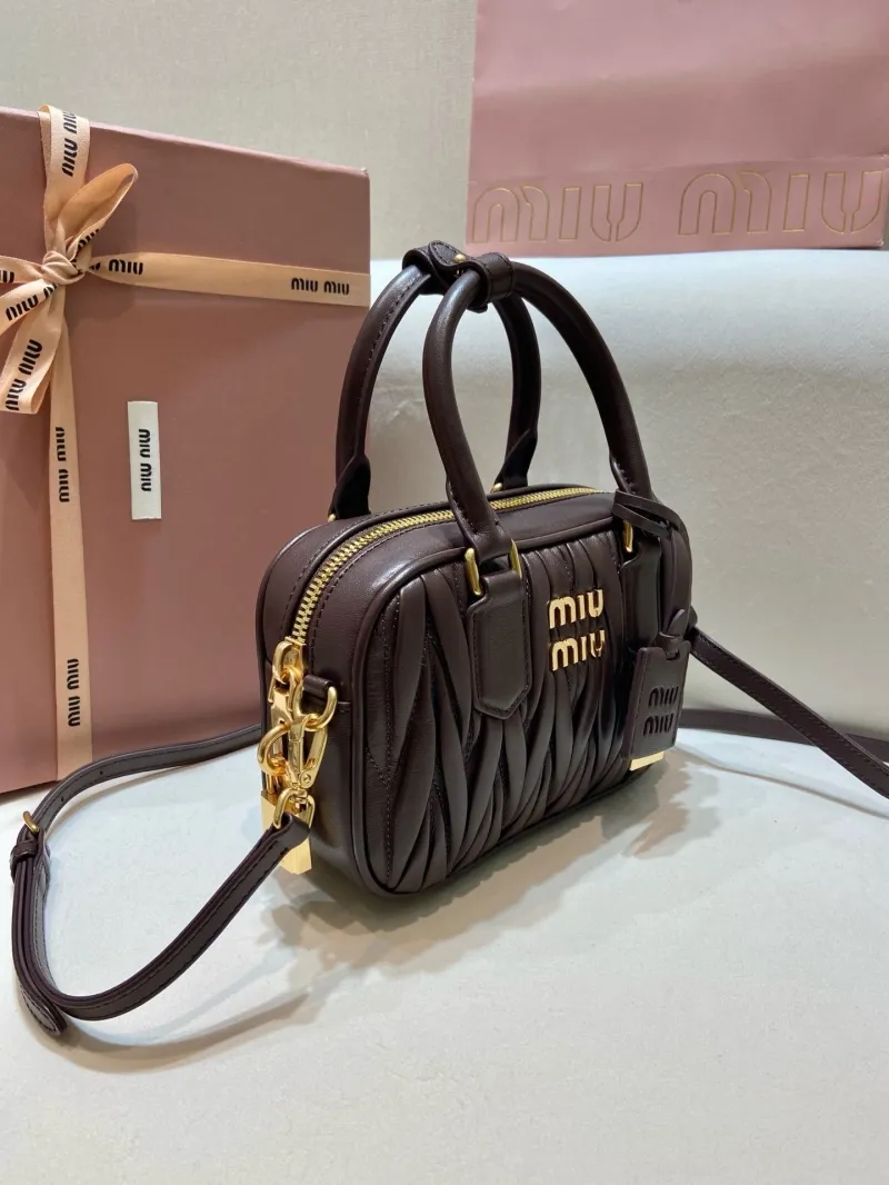 Alternative view of Miu Miu Dark Brown Matelasse Leather Top Handle Crossbody Bag