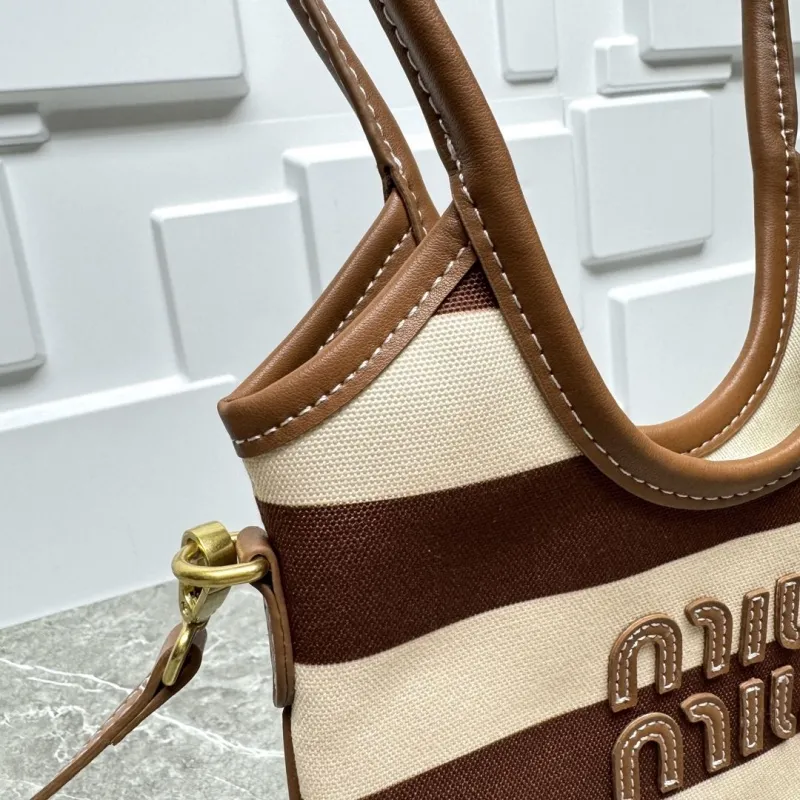 Alternative view of MIU MIU Brown Beige Striped Top Handle Crossbody Bag 581