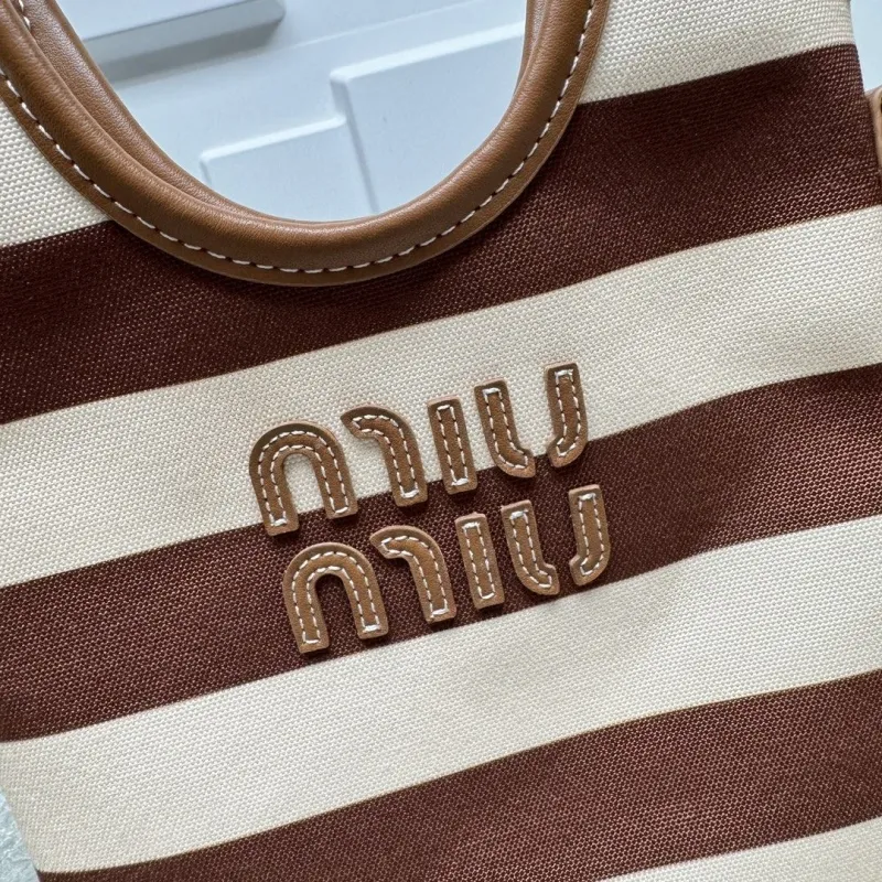MIU MIU Brown Beige Striped Top Handle Crossbody Bag 581 - Image 3