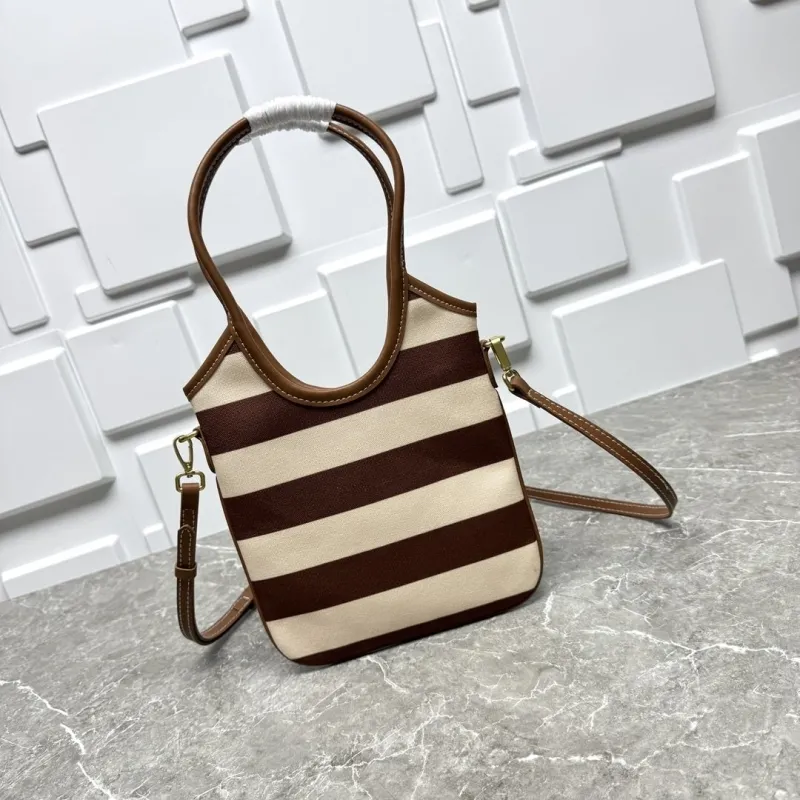 MIU MIU Brown Beige Striped Top Handle Crossbody Bag 581 - Image 5