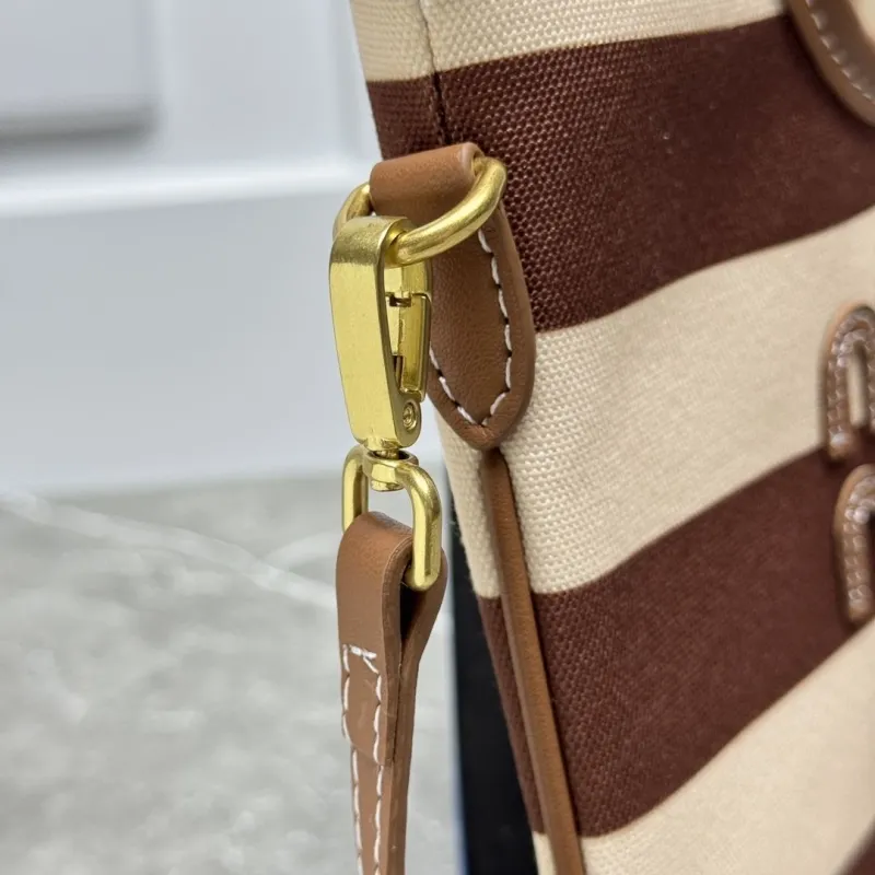 MIU MIU Brown Beige Striped Top Handle Crossbody Bag 581 - Image 7