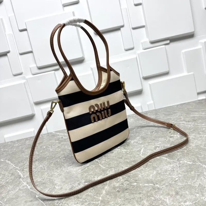 MIU MIU Black White Striped Top Handle Crossbody Bag 582 - Image 3