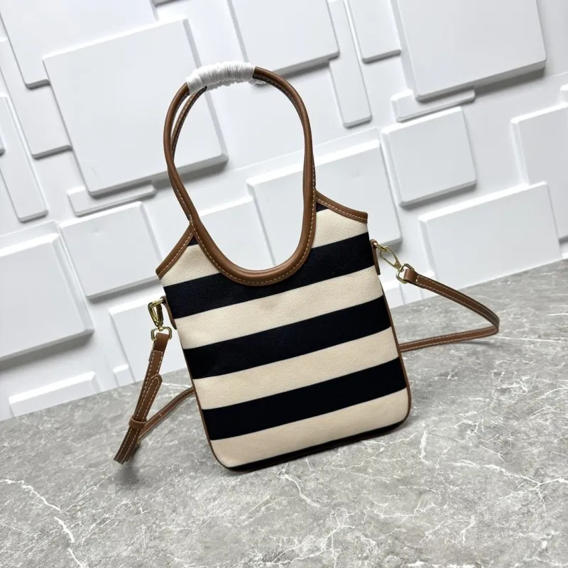 MIU MIU Black White Striped Top Handle Crossbody Bag 582 - Image 5