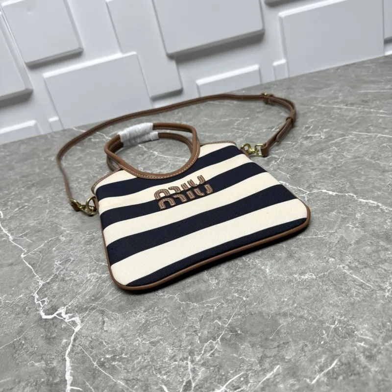 MIU MIU Black White Striped Top Handle Crossbody Bag 582 - Image 6