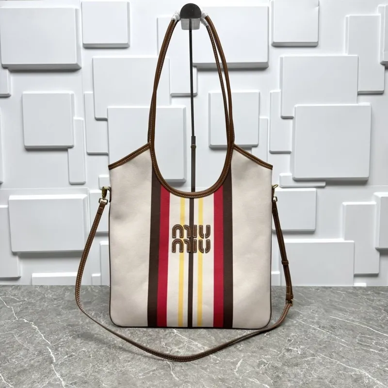 MIU MIU Beige Striped Tote Bag 583