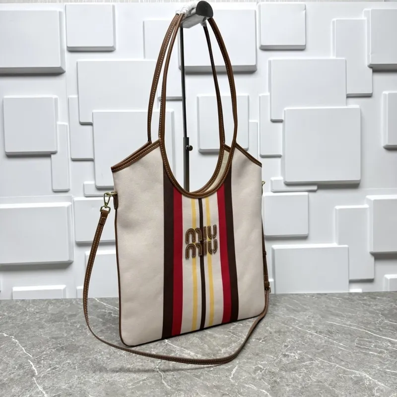 MIU MIU Beige Striped Tote Bag 583 - Image 3