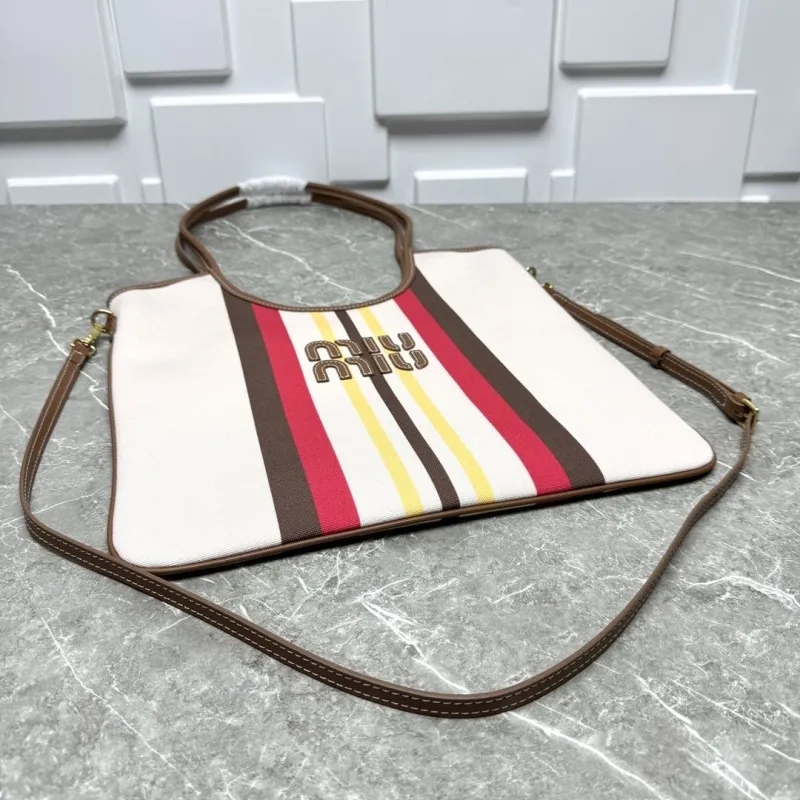 MIU MIU Beige Striped Tote Bag 583 - Image 6