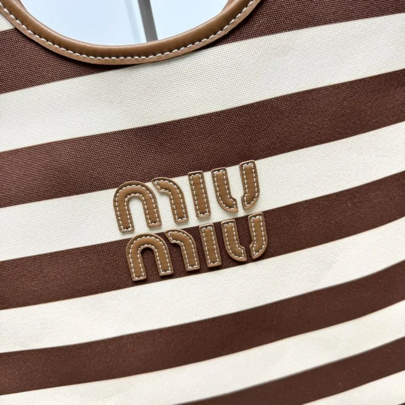 Alternative view of MIU MIU Brown Beige Striped Tote Bag 584