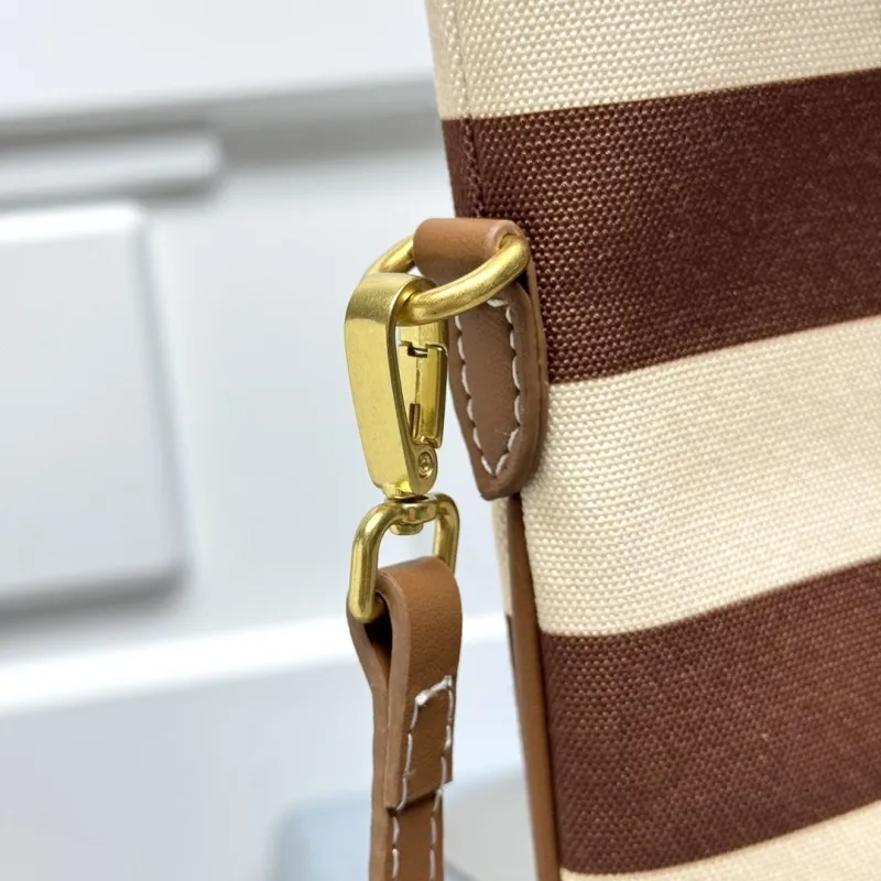 MIU MIU Brown Beige Striped Tote Bag 584 - Image 4