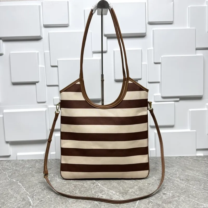 MIU MIU Brown Beige Striped Tote Bag 584 - Image 5