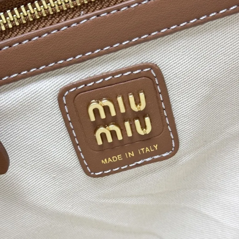 MIU MIU Brown Beige Striped Tote Bag 584 - Image 7