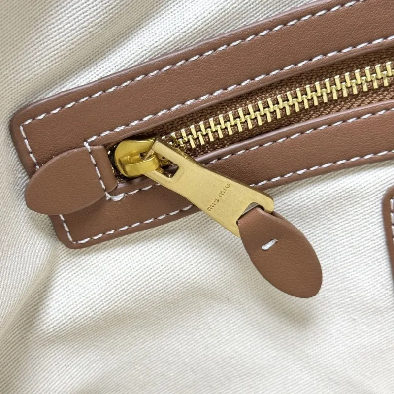 MIU MIU Brown Beige Striped Tote Bag 584 - Image 8