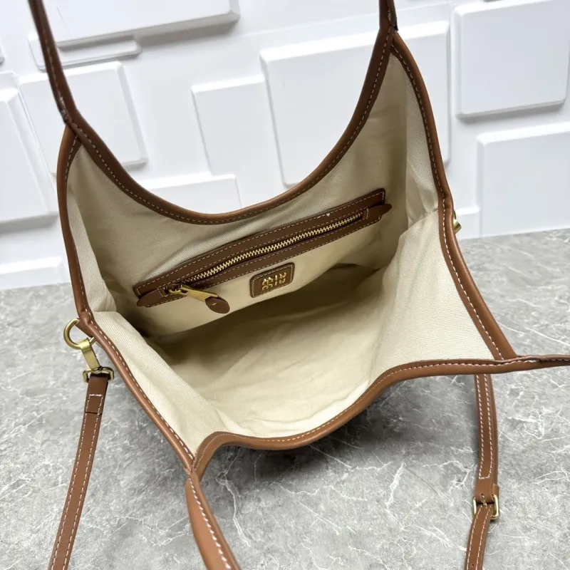 MIU MIU Brown Beige Striped Tote Bag 584 - Image 9