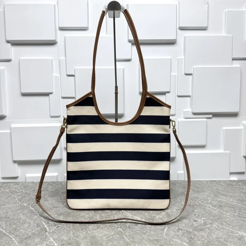 MIU MIU Black White Striped Top Handle Tote Bag 585 - Image 3