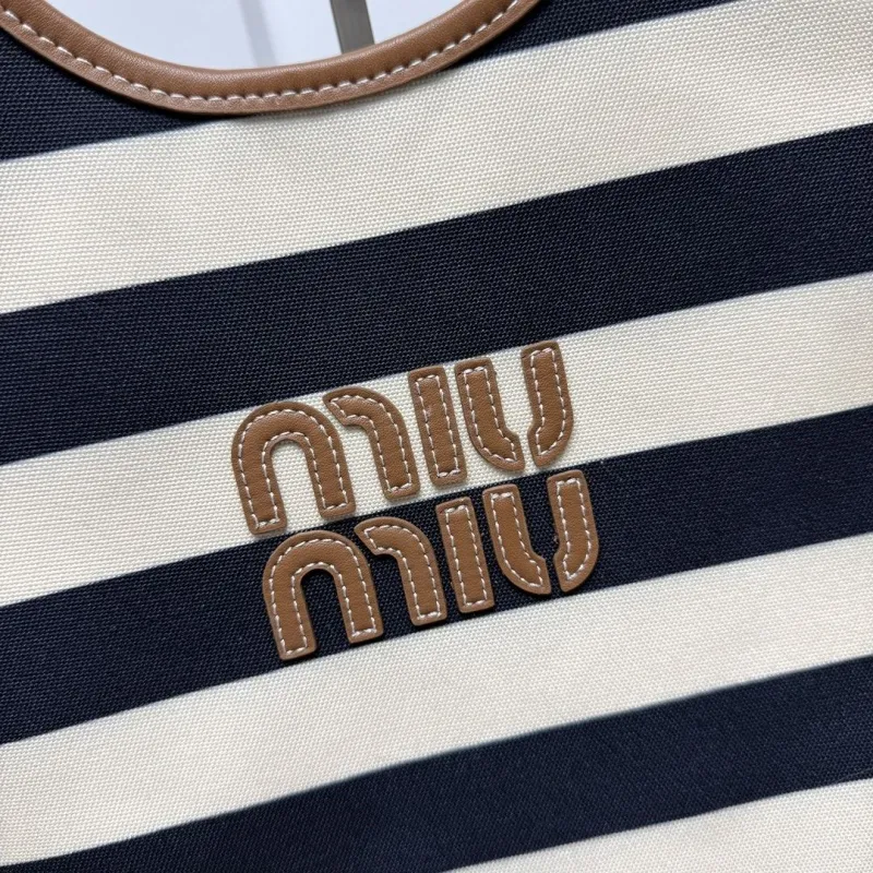 MIU MIU Black White Striped Top Handle Tote Bag 585 - Image 5