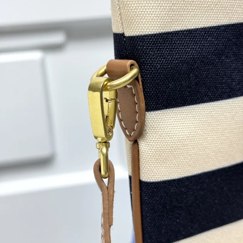 MIU MIU Black White Striped Top Handle Tote Bag 585 - Image 6