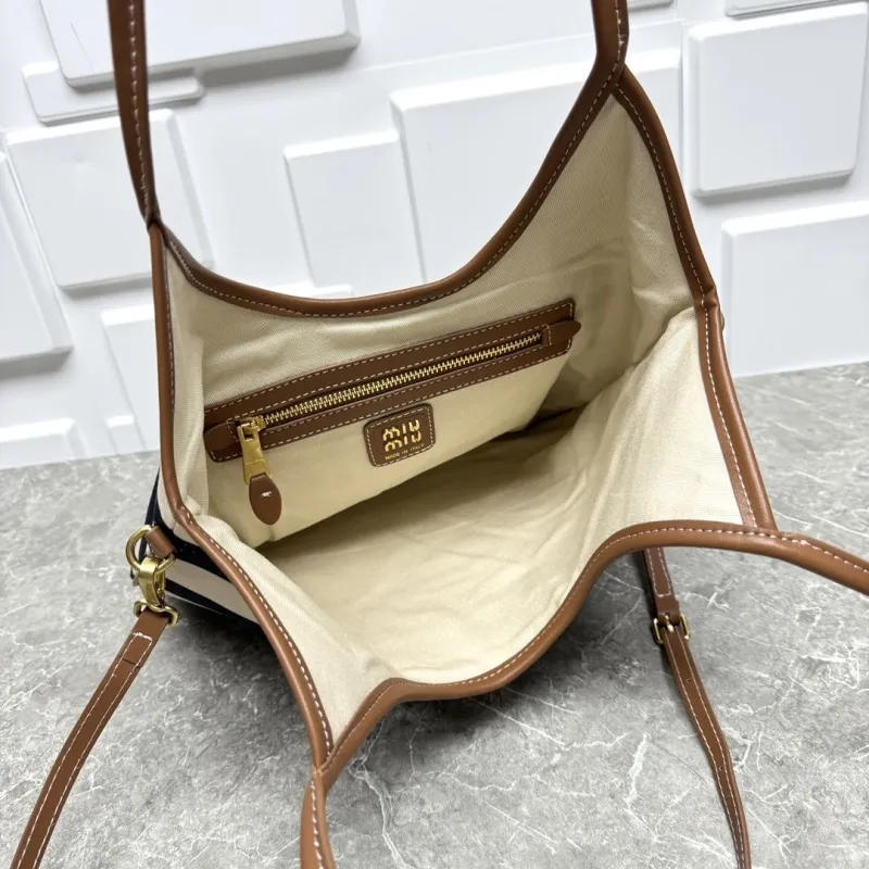 MIU MIU Black White Striped Top Handle Tote Bag 585 - Image 9