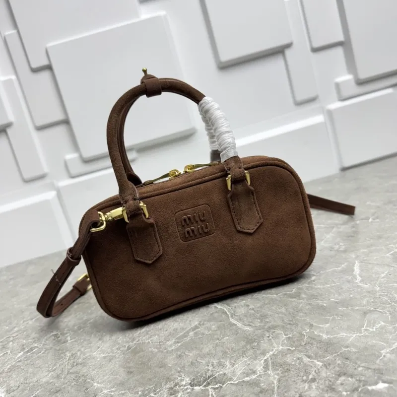 Miu Miu Brown Suede Top Handle Crossbody Bag 590
