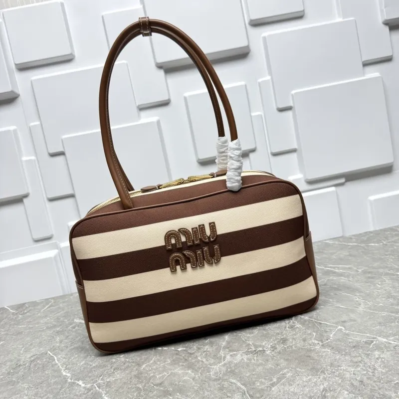 Miu Miu Brown Beige Striped Top Handle Bag 598