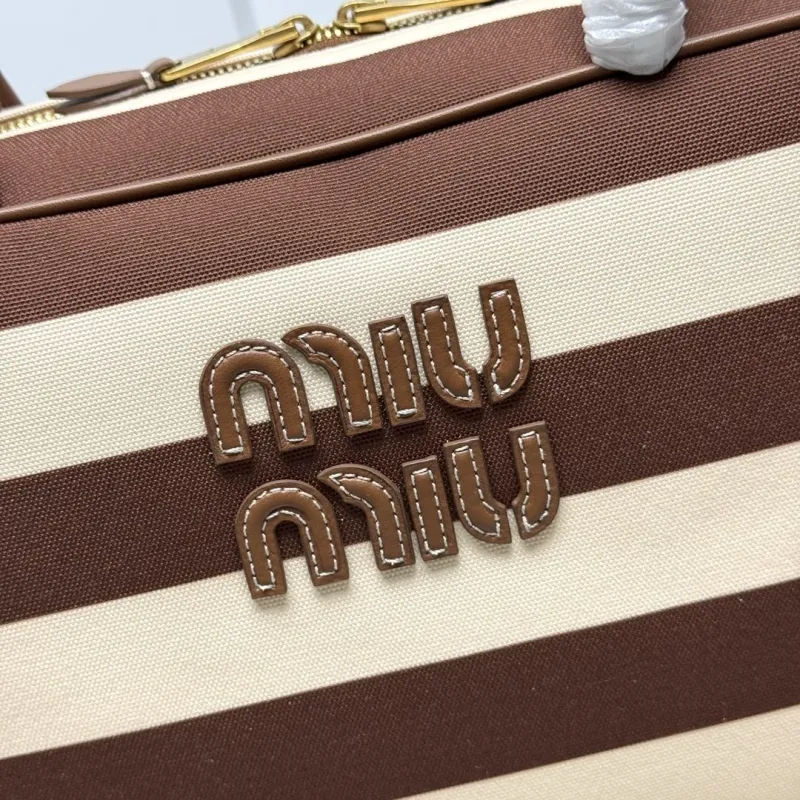 Alternative view of Miu Miu Brown Beige Striped Top Handle Bag 598