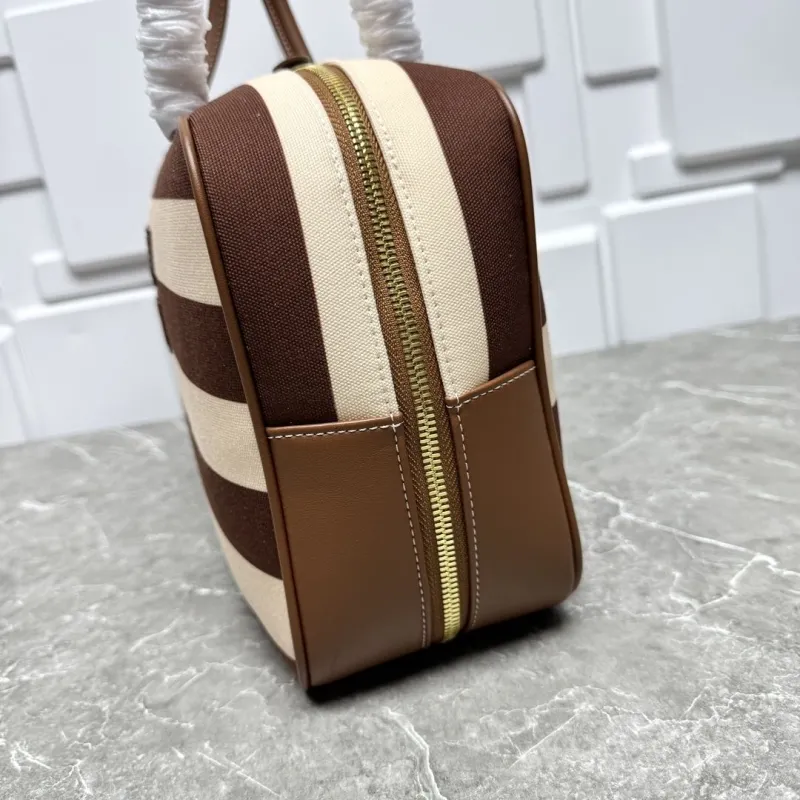 Miu Miu Brown Beige Striped Top Handle Bag 598 - Image 4