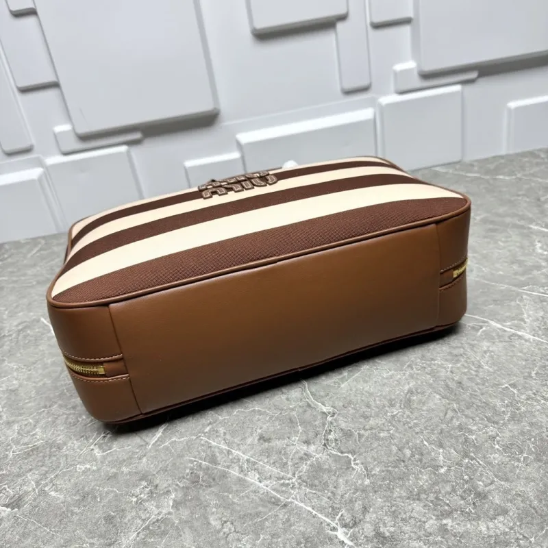 Miu Miu Brown Beige Striped Top Handle Bag 598 - Image 5