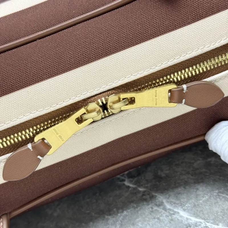 Miu Miu Brown Beige Striped Top Handle Bag 598 - Image 6