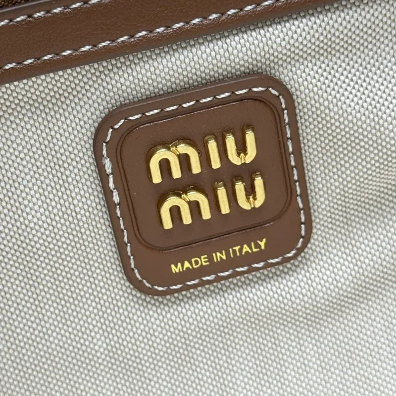 Miu Miu Brown Beige Striped Top Handle Bag 598 - Image 7