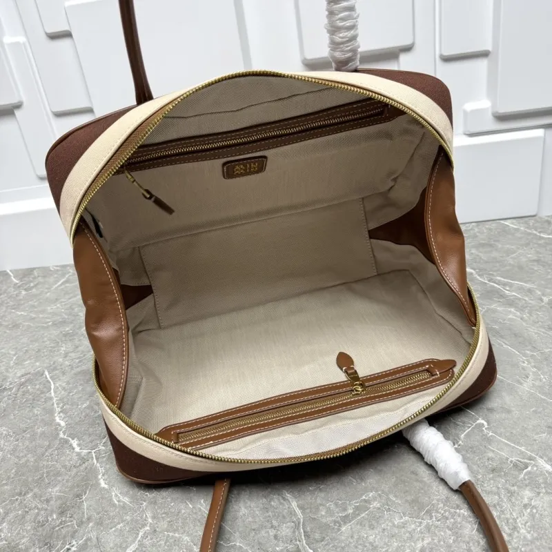 Miu Miu Brown Beige Striped Top Handle Bag 598 - Image 8