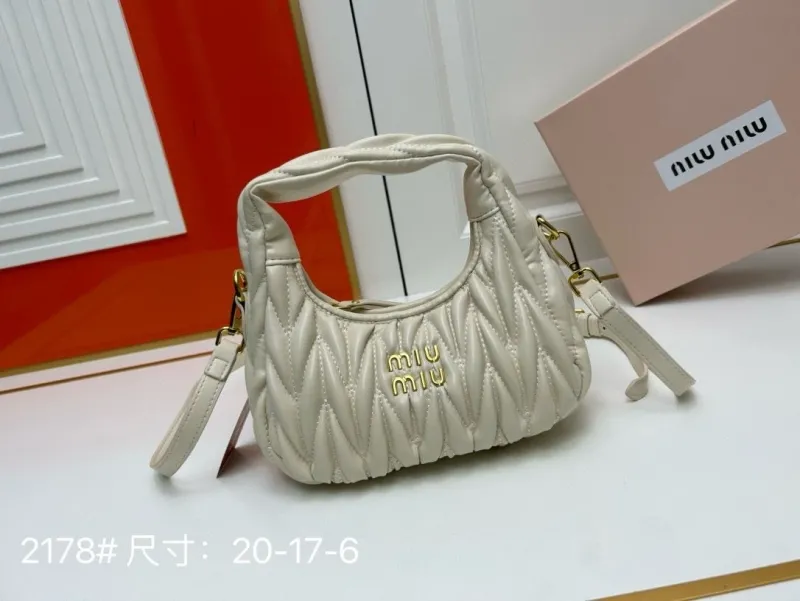 Miu Miu Cream Quilted Top Handle Crossbody Bag