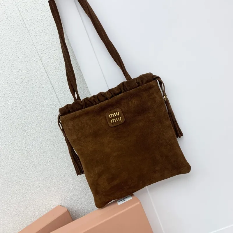 Miu Miu Brown Suede Drawstring Top Handle Bag 610