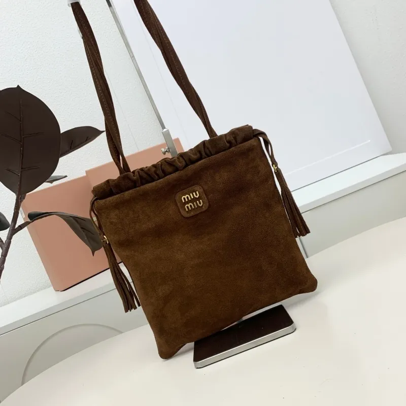 Alternative view of Miu Miu Brown Suede Drawstring Top Handle Bag 610